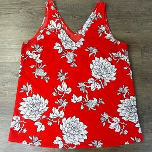 Dalia Women’s Reb White Floral V Neck Sleeveless Blouse, size Large
